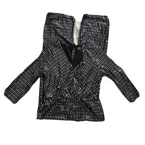 Luxology Jumpsuits women's M black/silver 3/4 sleeves V-neck Elastic Waist #